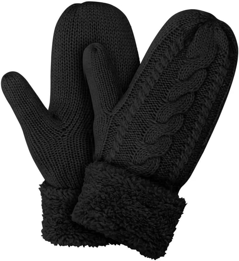 Eohak Winter Warm Mittens for Women - Knit Gloves Soft Wool Thick Fleece Lining Mittens - Image 4